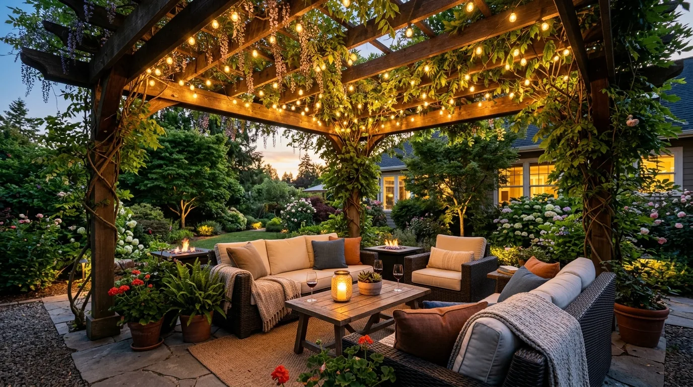 Outdoor Dining Space With Soft Lighting